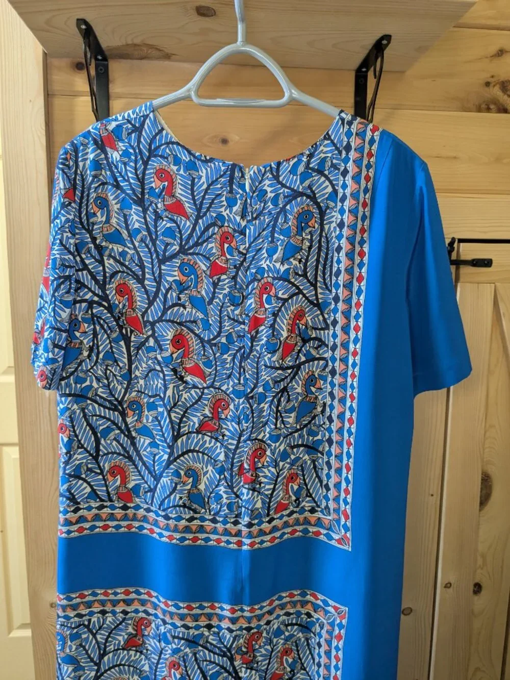 Tory Burch Mallory Something Wild Silk Dress 12 Blue Bird Frame Geo Shift Mini 1